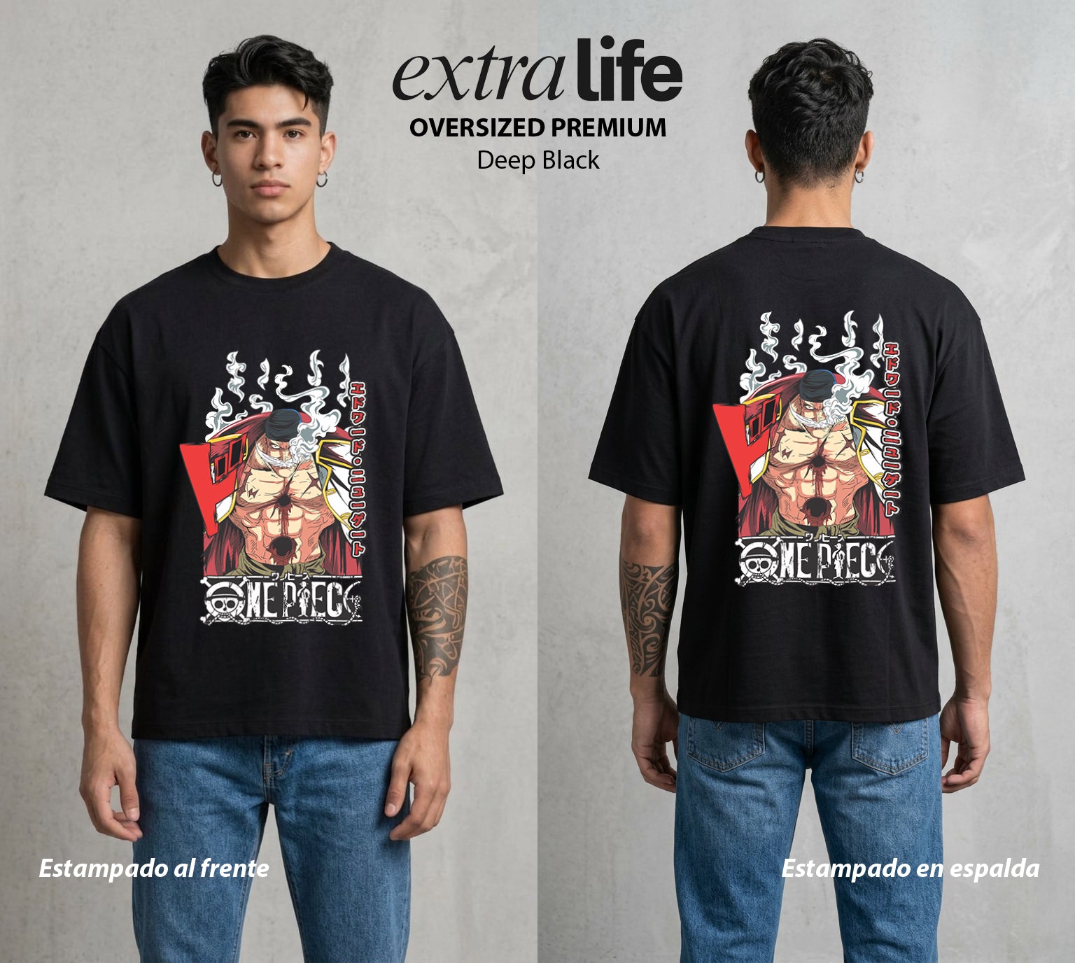 Mar de los Piratas | El Brazo de Metal #03096 - Playera Oversized Premium | Deep Black - Foto en modelo