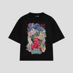Playera streetwear premium de anime y gaming ExtraLife MX, corte boxy oversized drop shoulder heavyweight en color Deep Black y Off-White, moda urbana mexicana de culto.