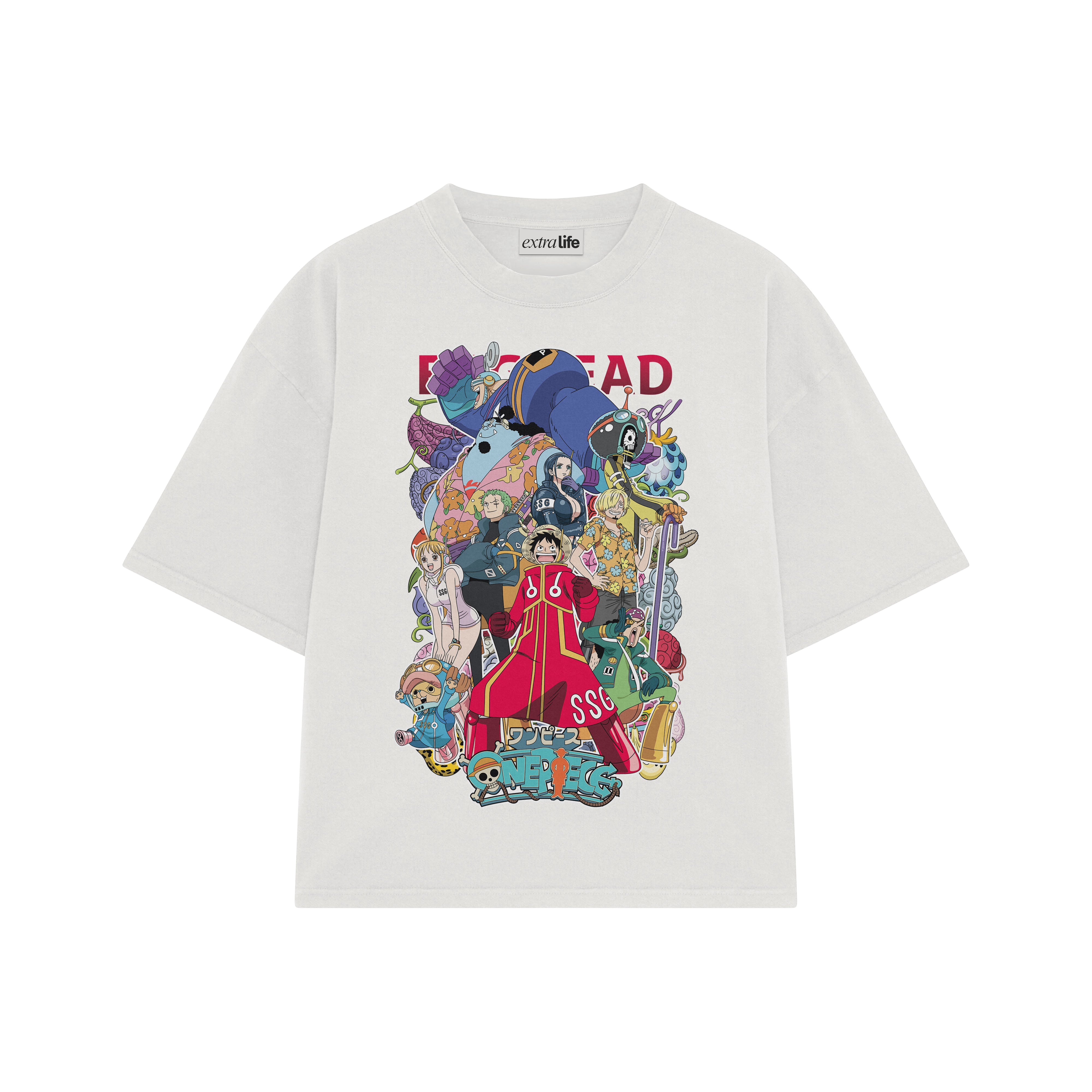 Playera streetwear premium de anime y gaming ExtraLife MX, corte boxy oversized drop shoulder heavyweight en color Deep Black y Off-White, moda urbana mexicana de culto.