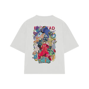 Playera streetwear premium de anime y gaming ExtraLife MX, corte boxy oversized drop shoulder heavyweight en color Deep Black y Off-White, moda urbana mexicana de culto.