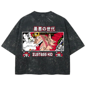 Playera streetwear premium de anime y gaming ExtraLife MX, corte boxy deluxe mineral wash heavyweight en color Acid Wash, moda urbana mexicana de culto.