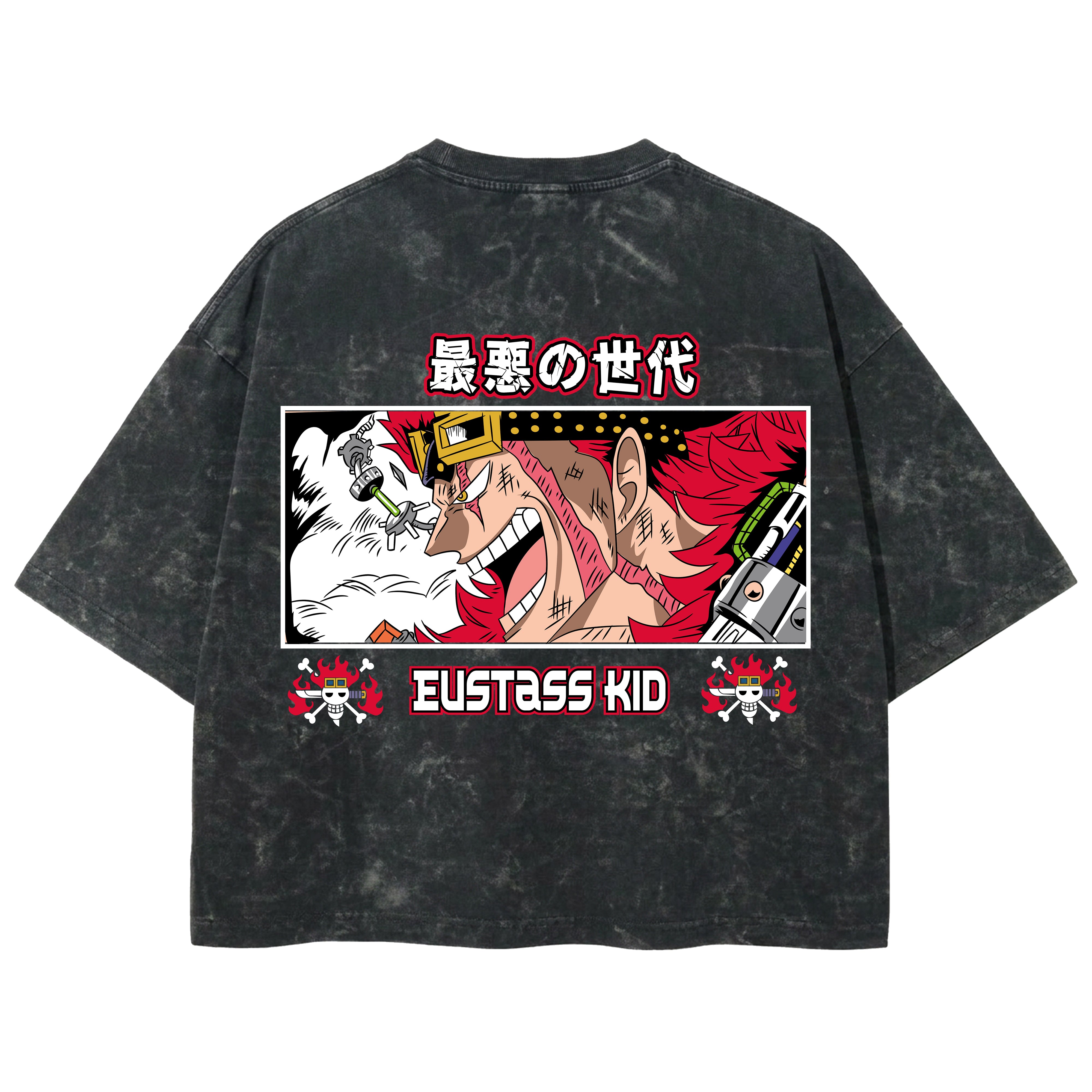 Playera streetwear premium de anime y gaming ExtraLife MX, corte boxy deluxe mineral wash heavyweight en color Acid Wash, moda urbana mexicana de culto.