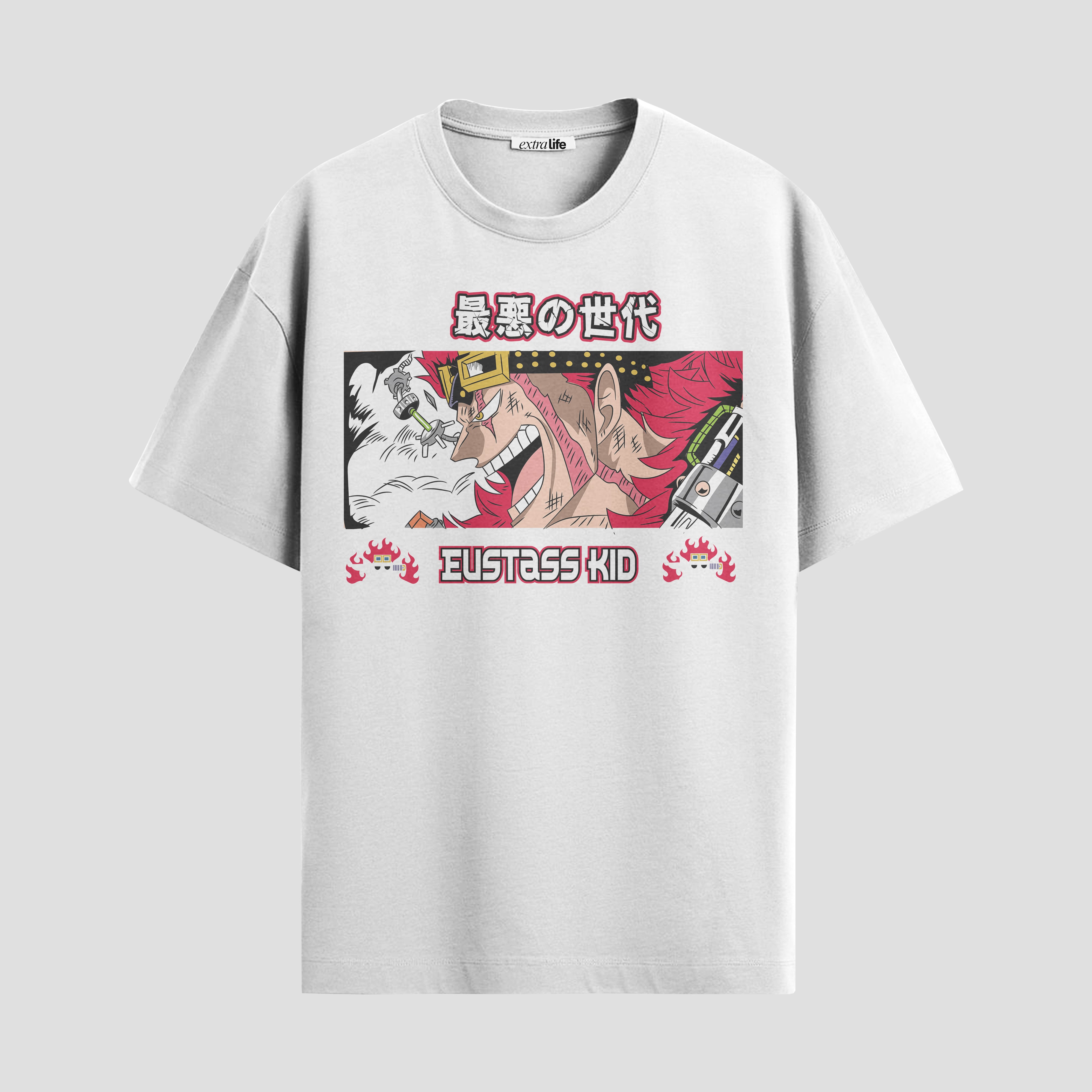 Playera urbana de anime y gaming ExtraLife MX, corte Standard Fit unisex ligero y transpirable en color Deep Black y Pure White, ropa de uso diario para gym y casual.