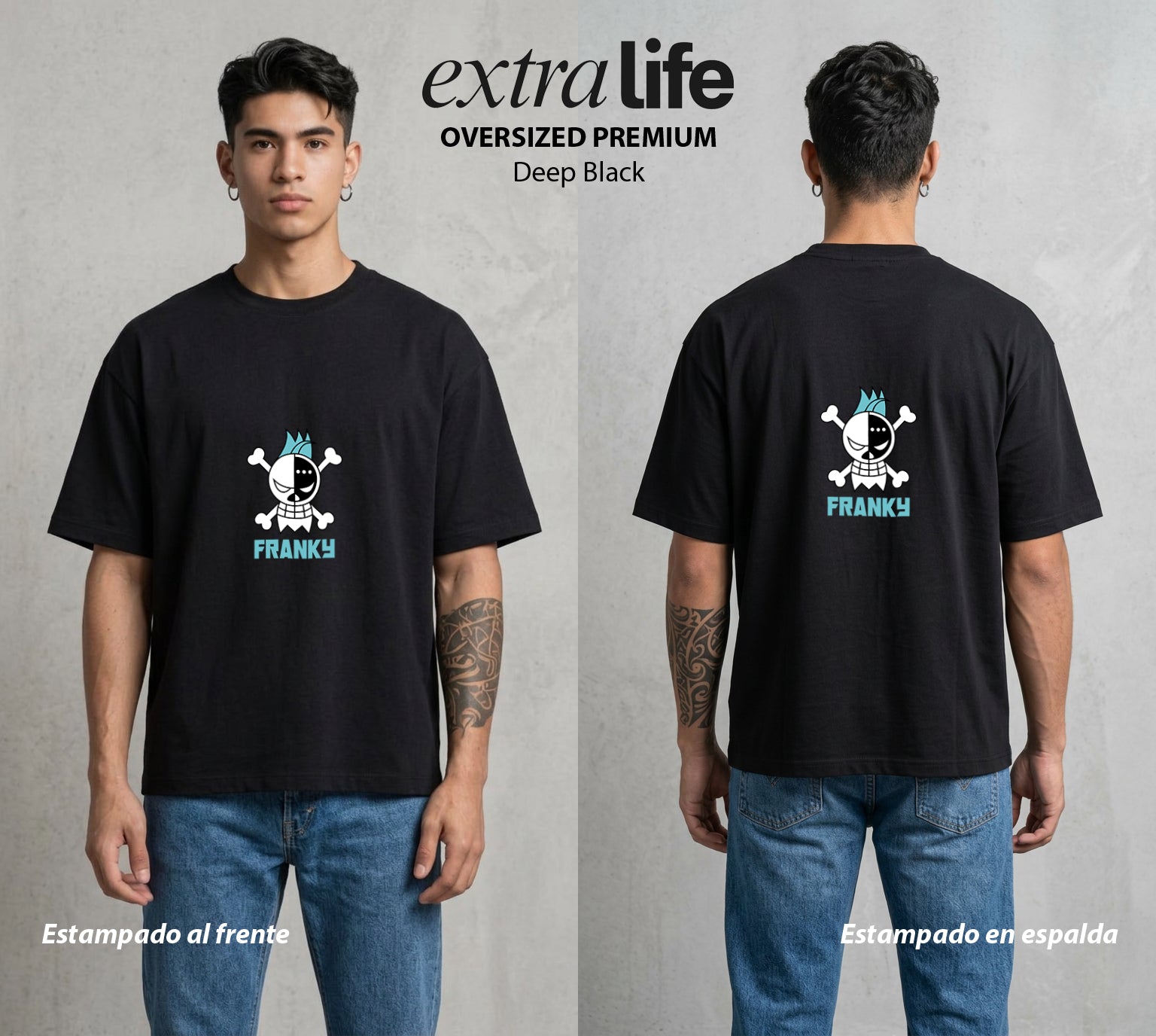 Mar de los Piratas | Metal y Corazon #03105 - Playera Oversized Premium | Deep Black - Foto en modelo