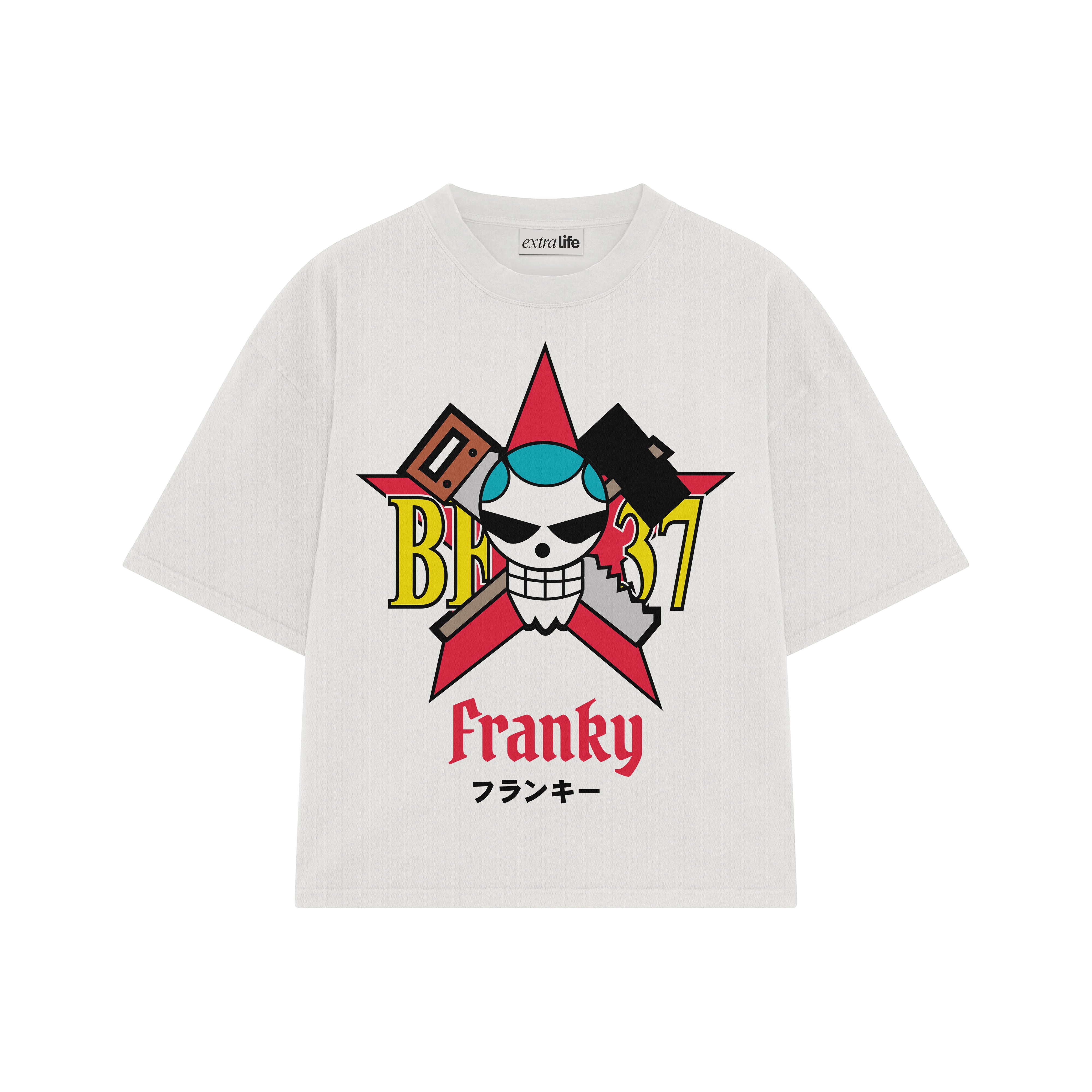 Playera streetwear premium de anime y gaming ExtraLife MX, corte boxy oversized drop shoulder heavyweight en color Deep Black y Off-White, moda urbana mexicana de culto.