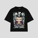 Playera streetwear premium de anime y gaming ExtraLife MX, corte boxy oversized drop shoulder heavyweight en color Deep Black y Off-White, moda urbana mexicana de culto.