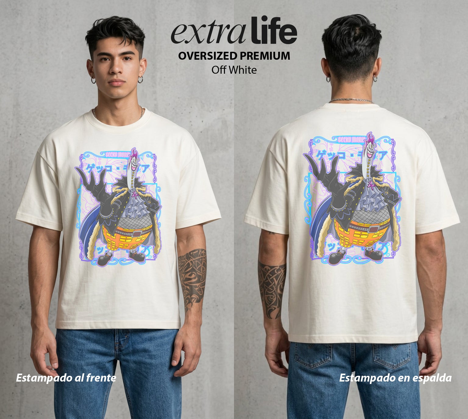 Mar de los Piratas | Las Sombras del Capitan #03110 - Playera Oversized Premium | Off White - Foto en modelo