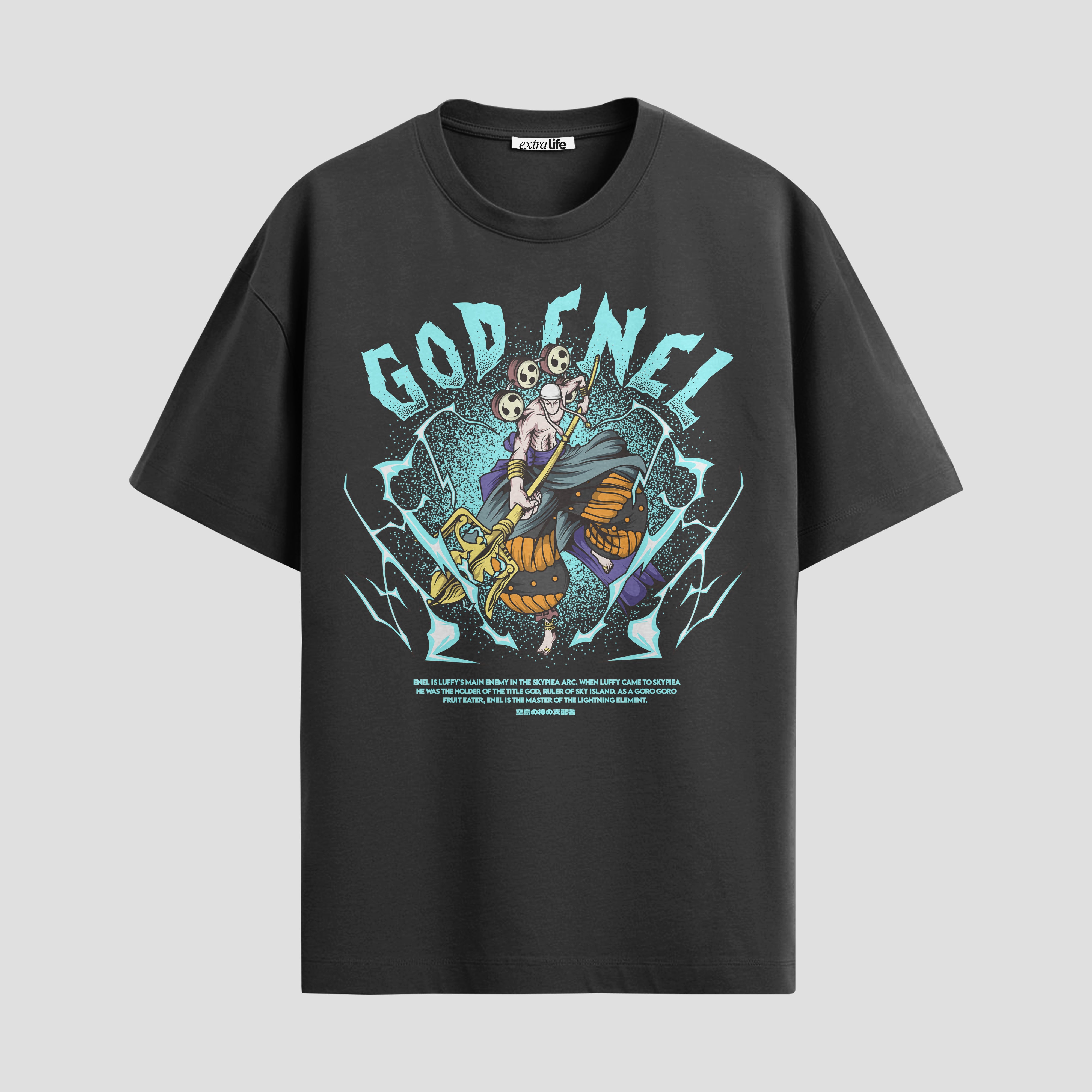 Playera urbana de anime y gaming ExtraLife MX, corte Standard Fit unisex ligero y transpirable en color Deep Black y Pure White, ropa de uso diario para gym y casual.