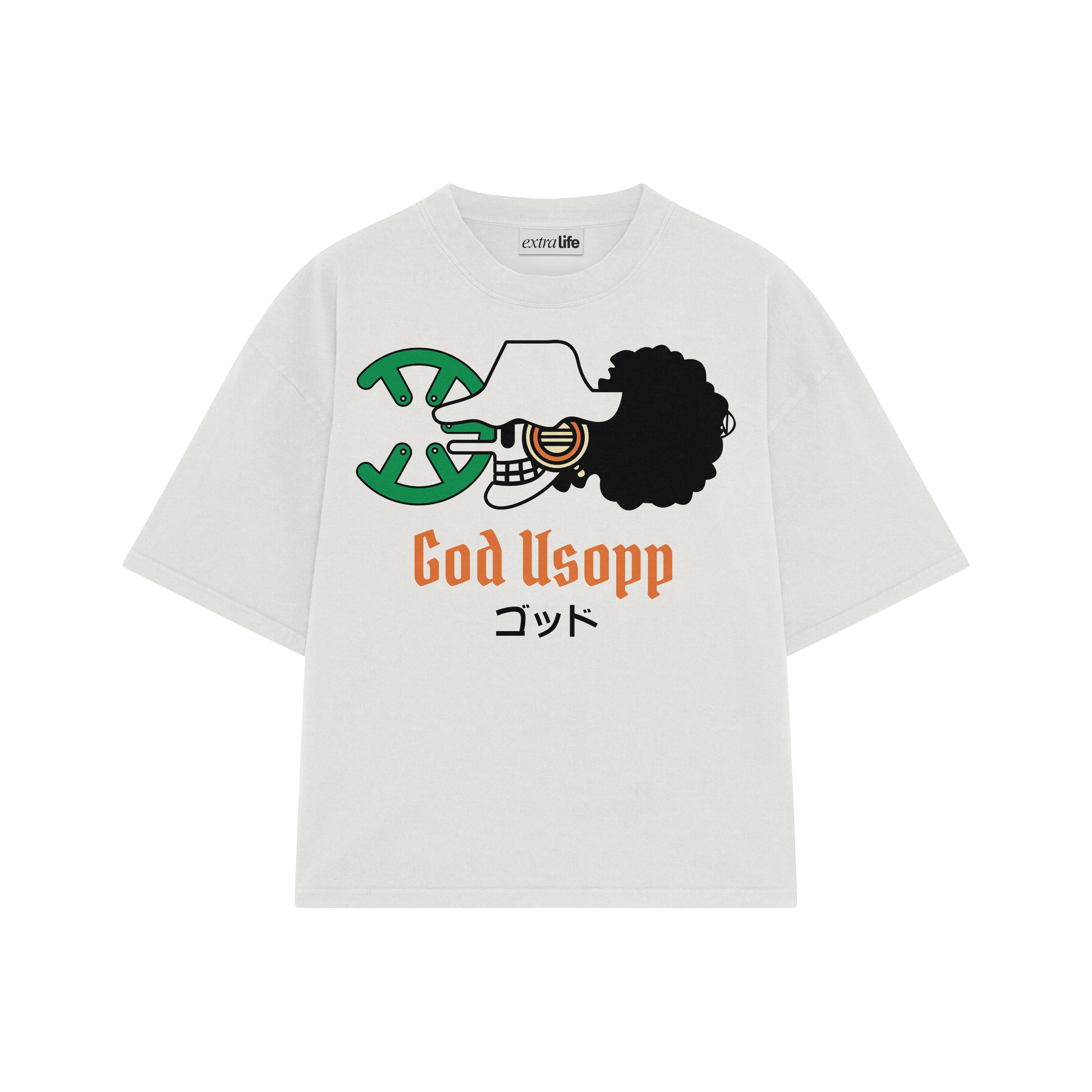 Playera streetwear premium de anime y gaming ExtraLife MX, corte boxy oversized drop shoulder heavyweight en color Deep Black y Off-White, moda urbana mexicana de culto.