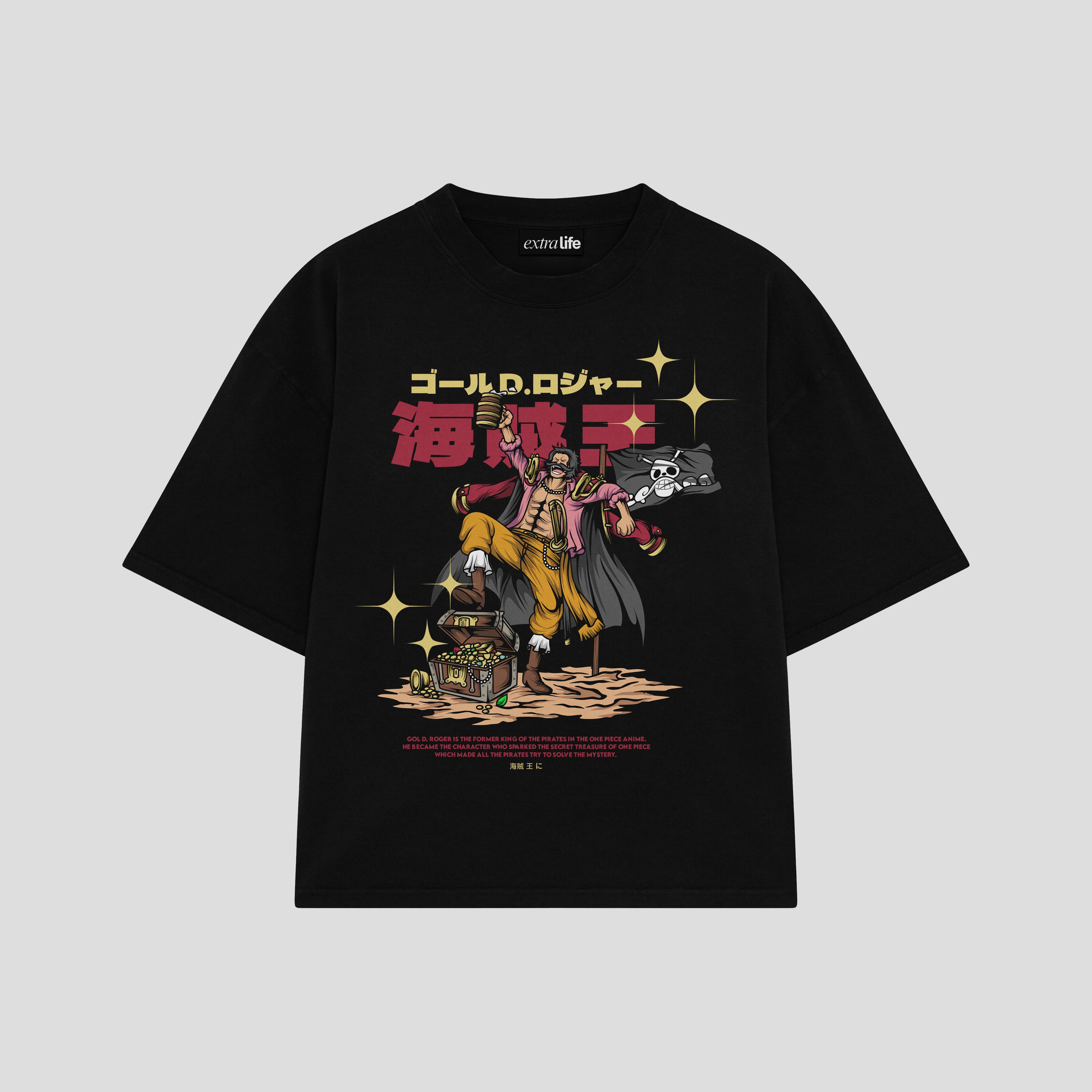 Playera streetwear premium de anime y gaming ExtraLife MX, corte boxy oversized drop shoulder heavyweight en color Deep Black y Off-White, moda urbana mexicana de culto.
