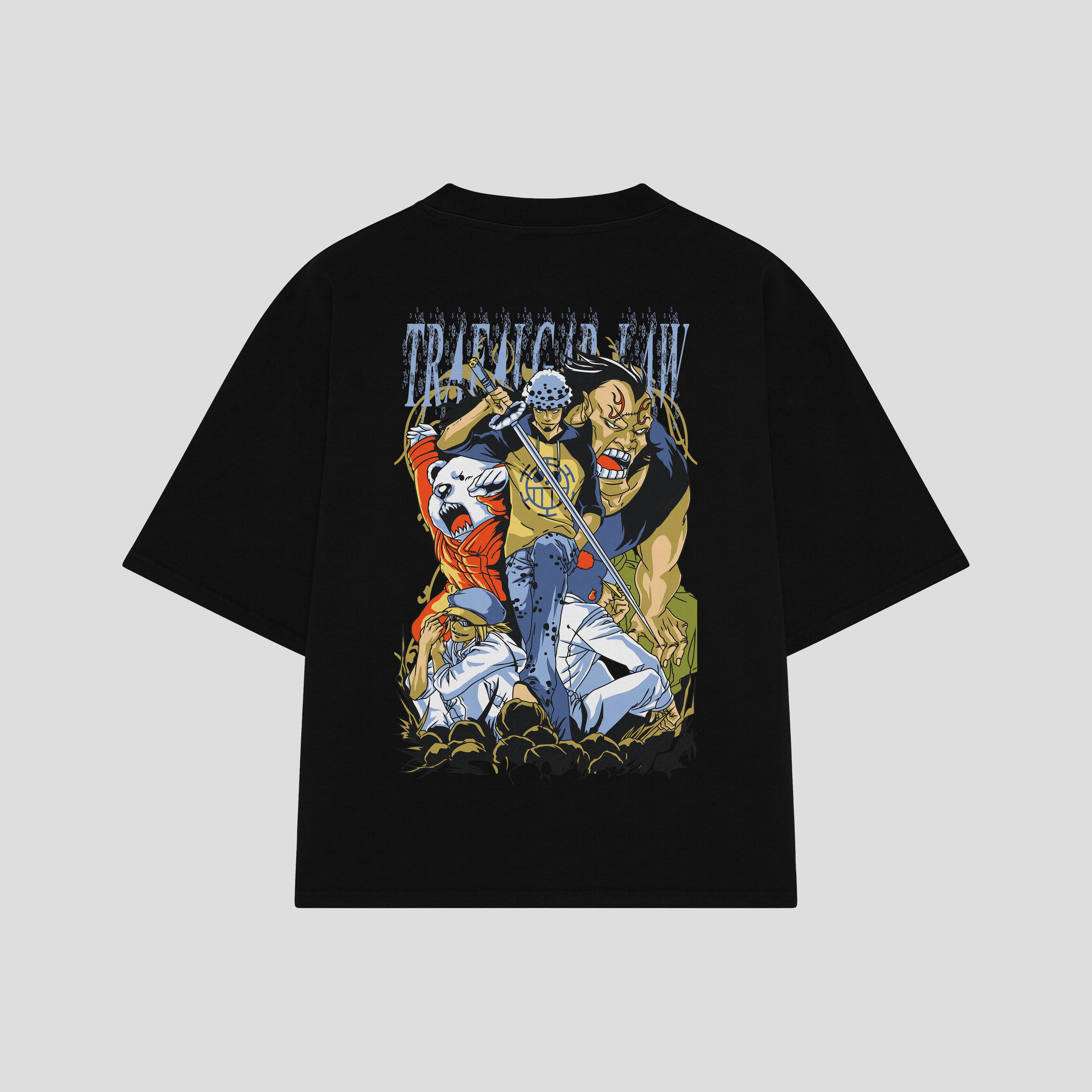Playera streetwear premium de anime y gaming ExtraLife MX, corte boxy oversized drop shoulder heavyweight en color Deep Black y Off-White, moda urbana mexicana de culto.