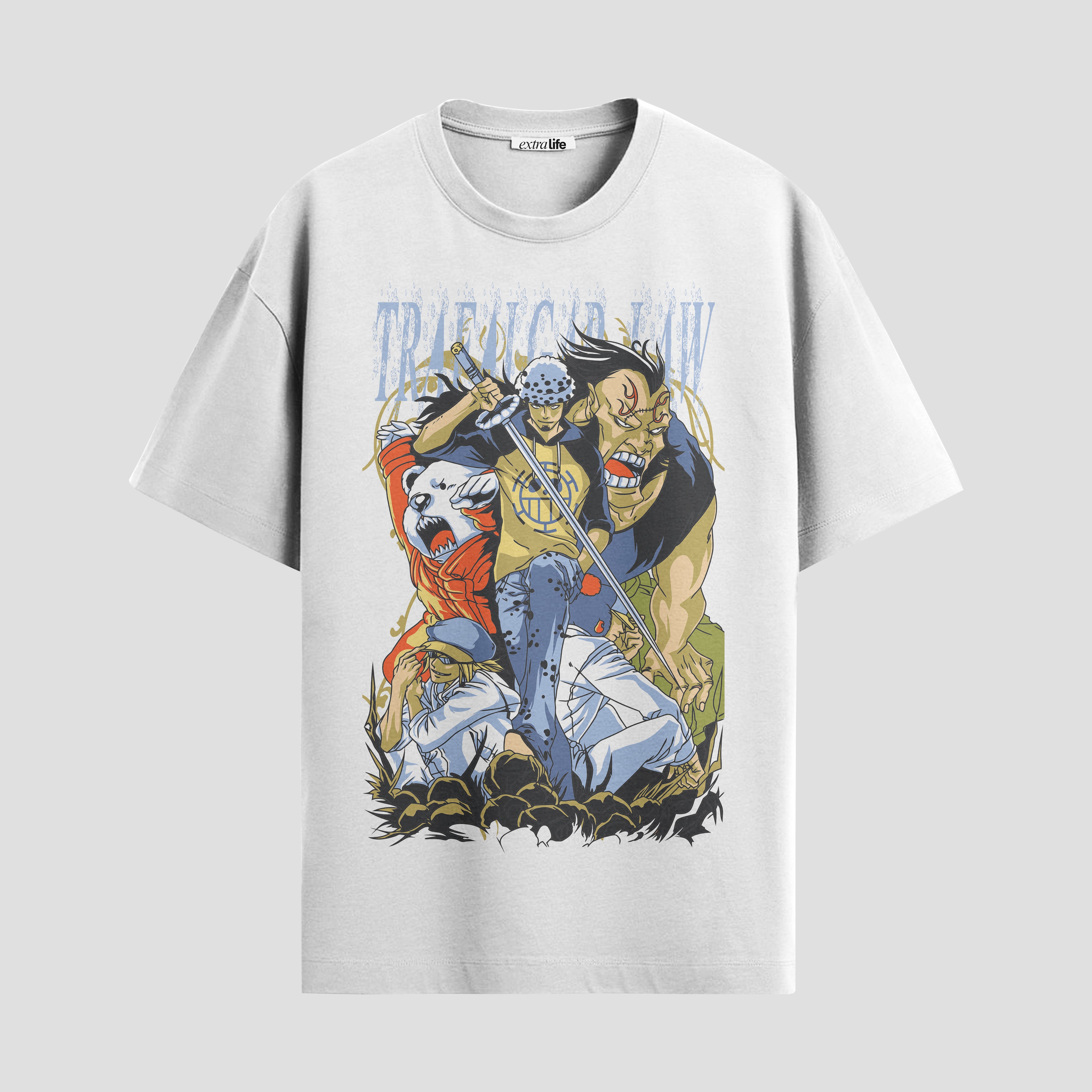 Playera urbana de anime y gaming ExtraLife MX, corte Standard Fit unisex ligero y transpirable en color Deep Black y Pure White, ropa de uso diario para gym y casual.