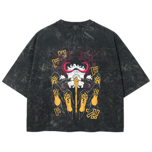 Playera streetwear premium de anime y gaming ExtraLife MX, corte boxy deluxe mineral wash heavyweight en color Acid Wash, moda urbana mexicana de culto.