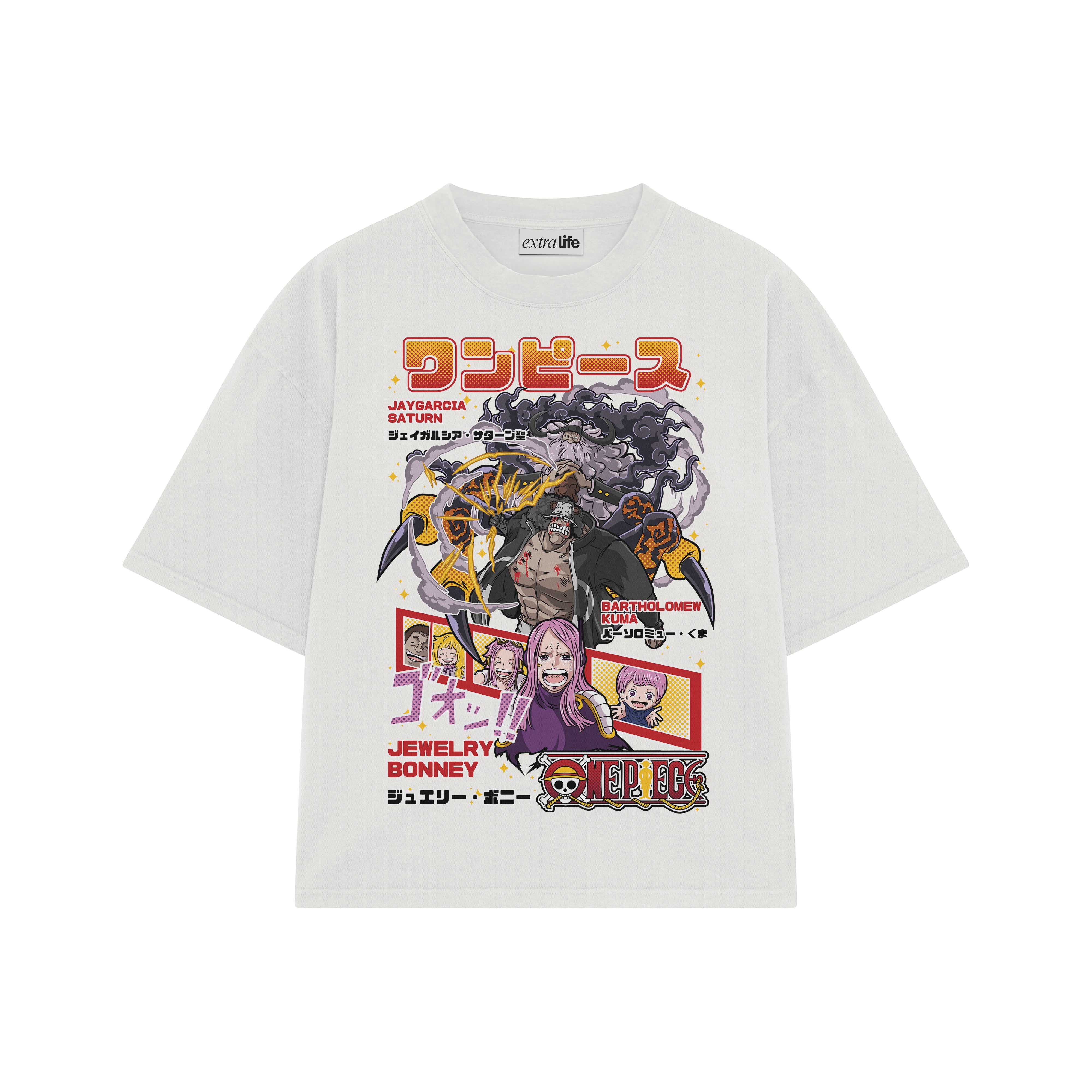 Playera streetwear premium de anime y gaming ExtraLife MX, corte boxy oversized drop shoulder heavyweight en color Deep Black y Off-White, moda urbana mexicana de culto.