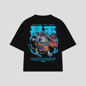 Playera streetwear premium de anime y gaming ExtraLife MX, corte boxy oversized drop shoulder heavyweight en color Deep Black y Off-White, moda urbana mexicana de culto.
