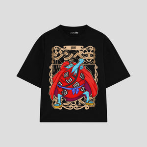 Playera streetwear premium de anime y gaming ExtraLife MX, corte boxy oversized drop shoulder heavyweight en color Deep Black y Off-White, moda urbana mexicana de culto.