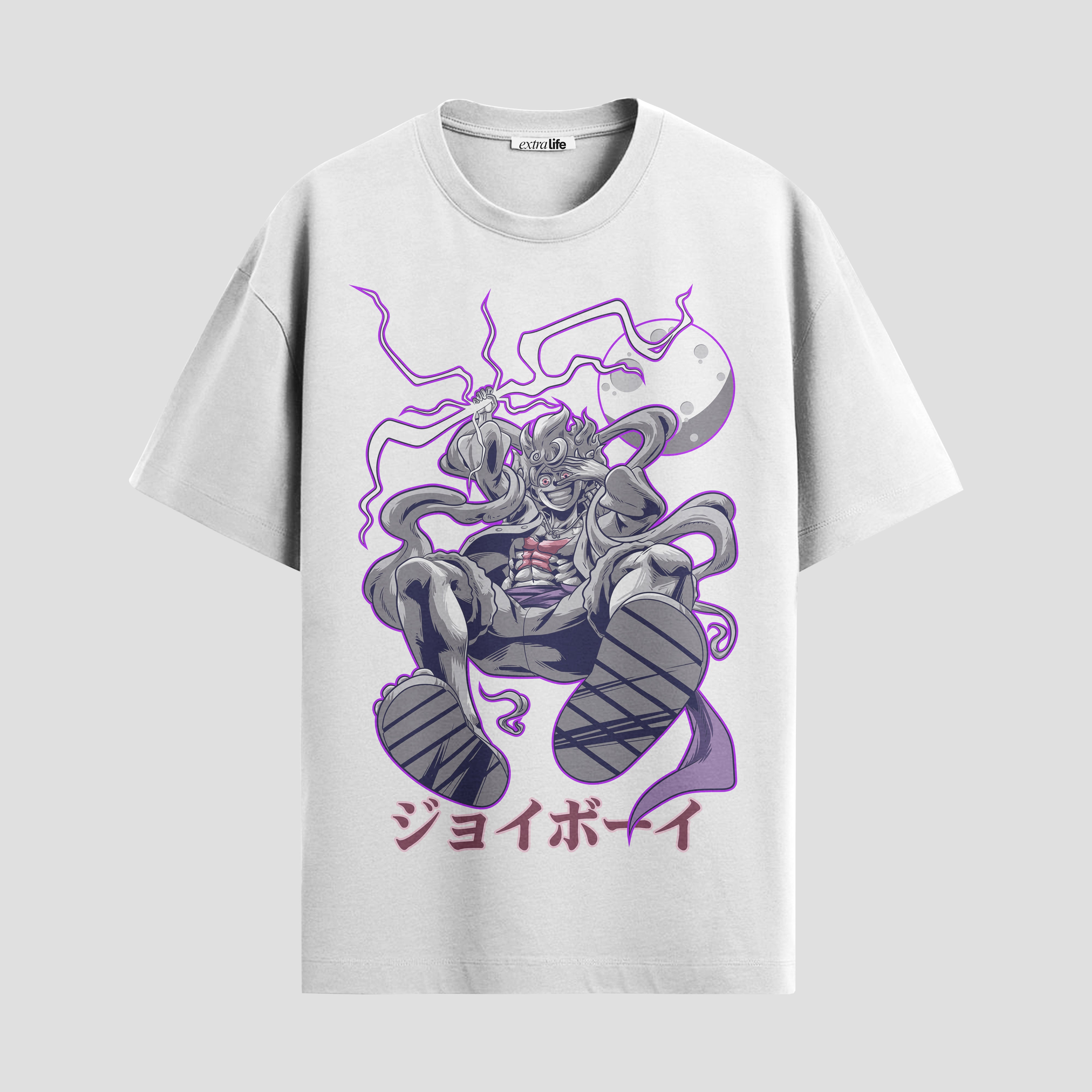 Playera urbana de anime y gaming ExtraLife MX, corte Standard Fit unisex ligero y transpirable en color Deep Black y Pure White, ropa de uso diario para gym y casual.