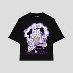 Playera streetwear premium de anime y gaming ExtraLife MX, corte boxy oversized drop shoulder heavyweight en color Deep Black y Off-White, moda urbana mexicana de culto.
