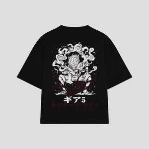 Playera streetwear premium de anime y gaming ExtraLife MX, corte oversized drop shoulder ligero y fresco en color Deep Black y Off-White, moda urbana mexicana de culto.