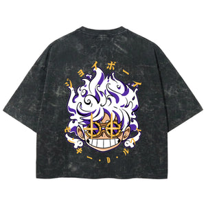 Playera streetwear premium de anime y gaming ExtraLife MX, corte boxy deluxe mineral wash heavyweight en color Acid Wash, moda urbana mexicana de culto.