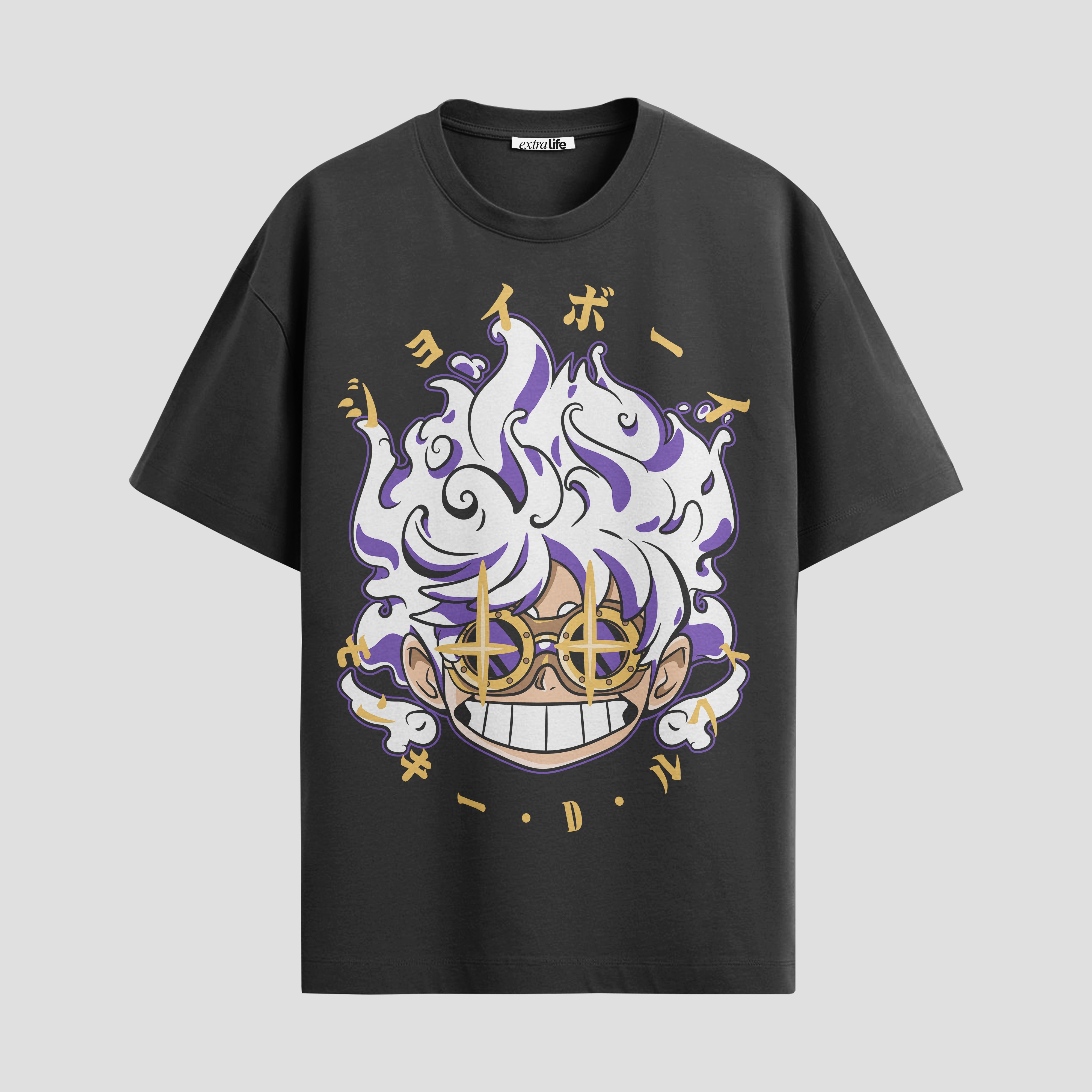 Playera urbana de anime y gaming ExtraLife MX, corte Standard Fit unisex ligero y transpirable en color Deep Black y Pure White, ropa de uso diario para gym y casual.