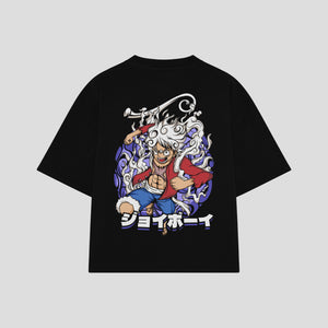 Playera streetwear premium de anime y gaming ExtraLife MX, corte boxy oversized drop shoulder heavyweight en color Deep Black y Off-White, moda urbana mexicana de culto.