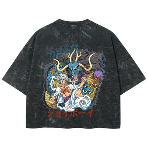 Playera streetwear premium de anime y gaming ExtraLife MX, corte boxy deluxe mineral wash heavyweight en color Acid Wash, moda urbana mexicana de culto.