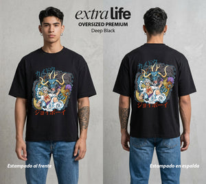 Mar de los Piratas | El Mas Fuerte del Mundo #03130 - Playera Oversized Premium | Deep Black - Foto en modelo