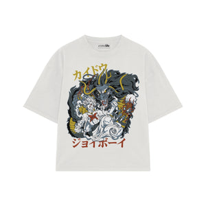 Playera streetwear premium de anime y gaming ExtraLife MX, corte boxy oversized drop shoulder heavyweight en color Deep Black y Off-White, moda urbana mexicana de culto.