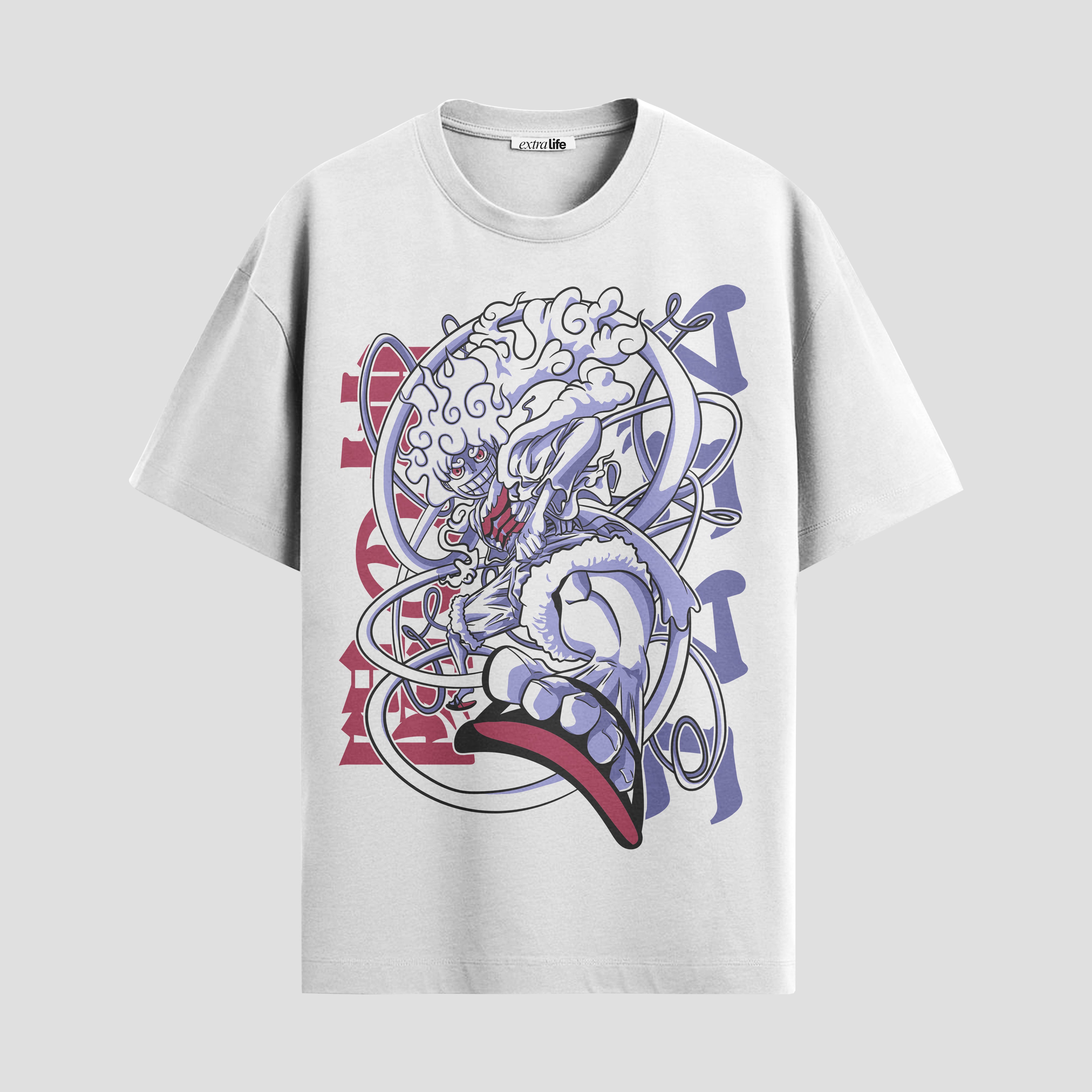 Playera urbana de anime y gaming ExtraLife MX, corte Standard Fit unisex ligero y transpirable en color Deep Black y Pure White, ropa de uso diario para gym y casual.