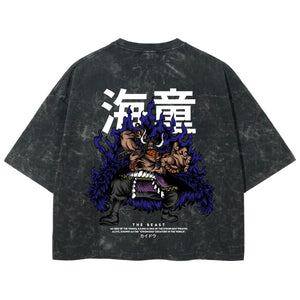 Playera streetwear premium de anime y gaming ExtraLife MX, corte boxy deluxe mineral wash heavyweight en color Acid Wash, moda urbana mexicana de culto.