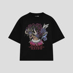 Playera streetwear premium de anime y gaming ExtraLife MX, corte boxy oversized drop shoulder heavyweight en color Deep Black y Off-White, moda urbana mexicana de culto.