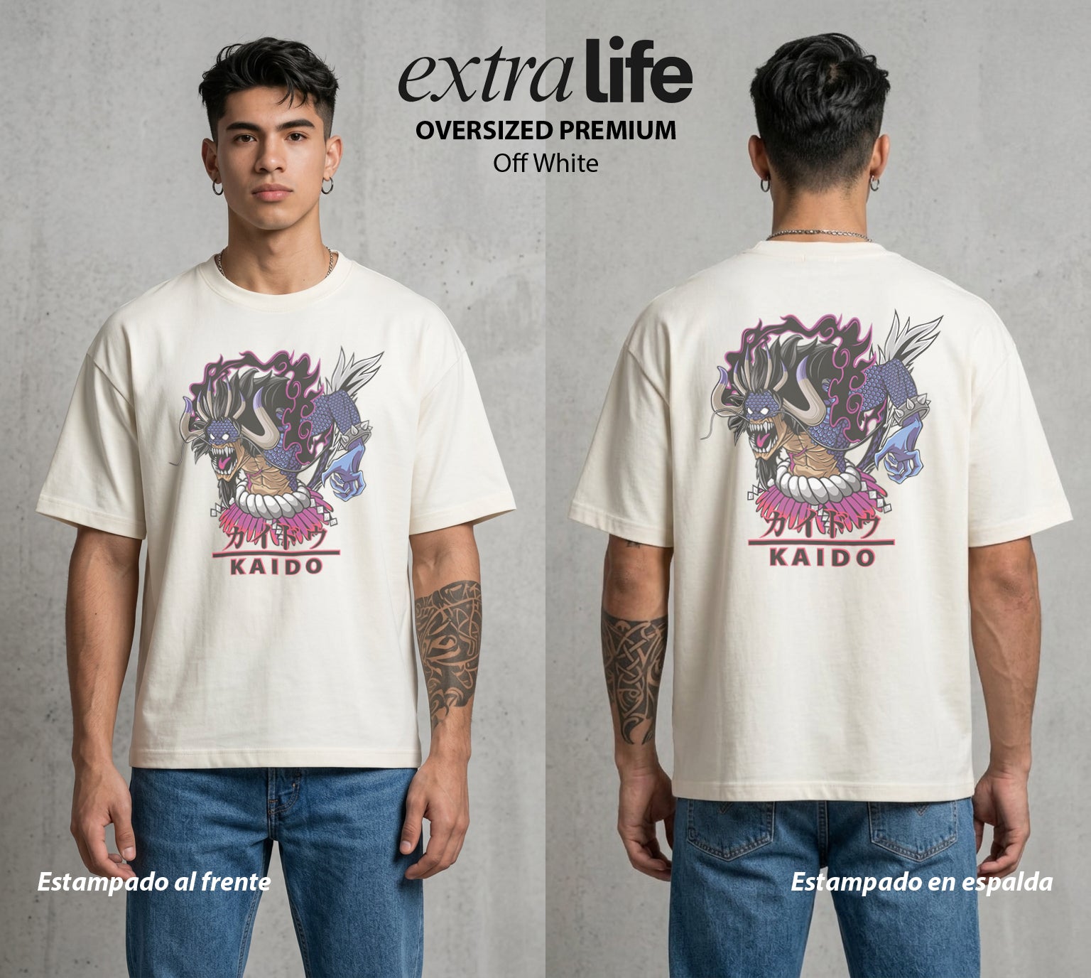 Mar de los Piratas | El Dragon del Mundo #03137 - Playera Oversized Premium | Off White - Foto en modelo