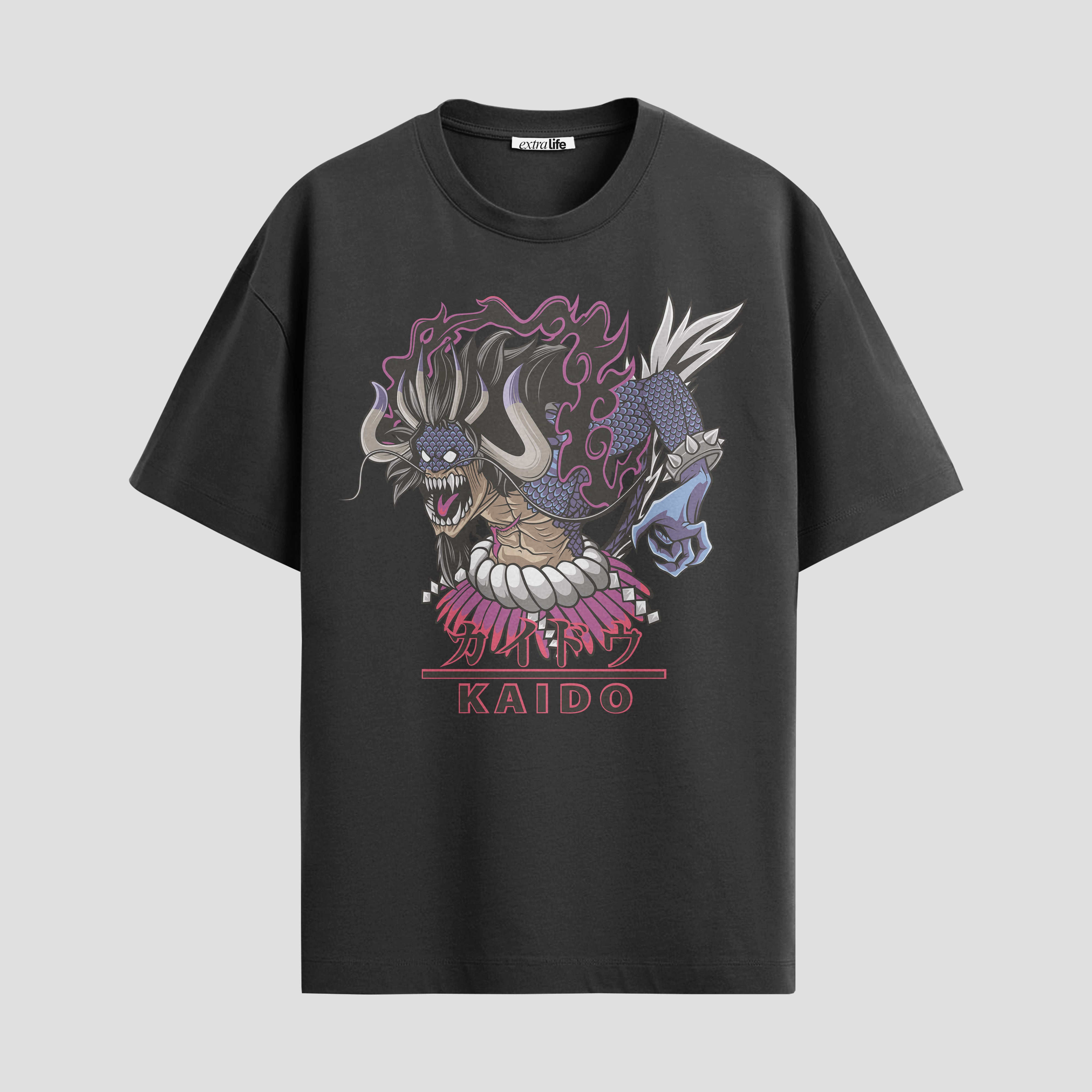 Playera urbana de anime y gaming ExtraLife MX, corte Standard Fit unisex ligero y transpirable en color Deep Black y Pure White, ropa de uso diario para gym y casual.
