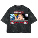 Playera streetwear premium de anime y gaming ExtraLife MX, corte boxy deluxe mineral wash heavyweight en color Acid Wash, moda urbana mexicana de culto.