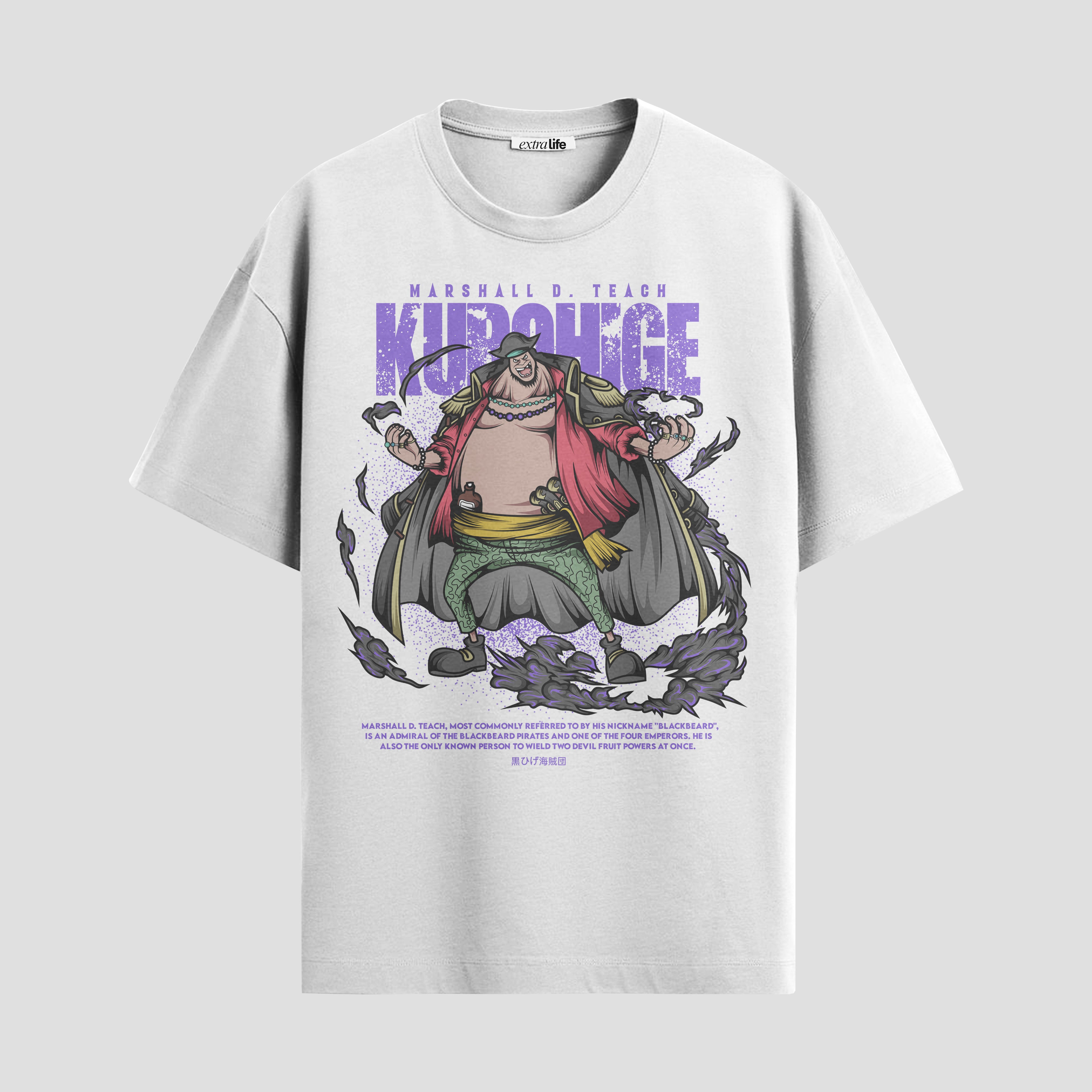 Playera urbana de anime y gaming ExtraLife MX, corte Standard Fit unisex ligero y transpirable en color Deep Black y Pure White, ropa de uso diario para gym y casual.