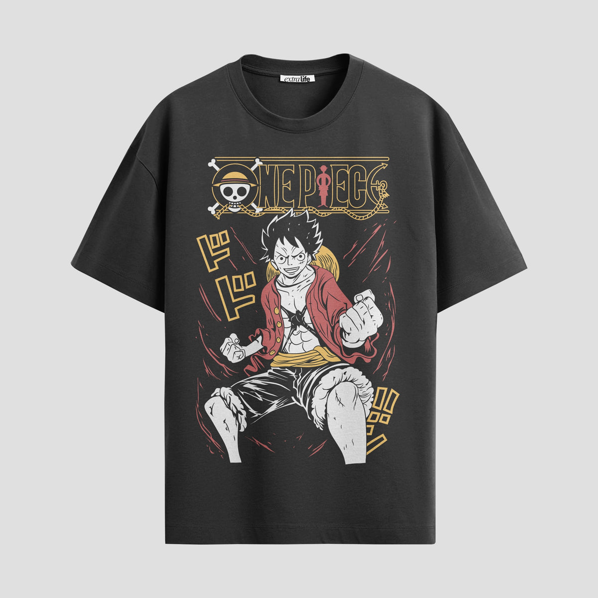 Playera urbana de anime y gaming ExtraLife MX, corte Classic Premium unisex ligero y transpirable en color Deep Black y Pure White, ropa de uso diario para gym y casual.