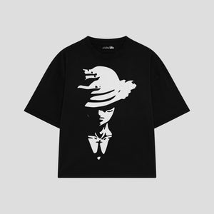 Playera streetwear premium de anime y gaming ExtraLife MX, corte boxy oversized drop shoulder heavyweight en color Deep Black y Off-White, moda urbana mexicana de culto.