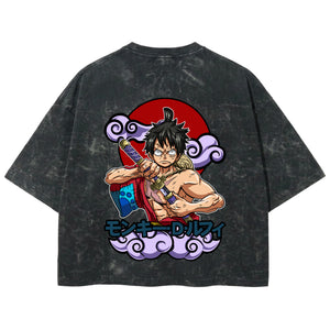 Playera streetwear premium de anime y gaming ExtraLife MX, corte boxy deluxe mineral wash heavyweight en color Acid Wash, moda urbana mexicana de culto.