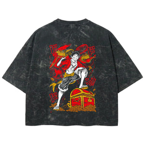 Playera streetwear premium de anime y gaming ExtraLife MX, corte boxy deluxe mineral wash heavyweight en color Acid Wash, moda urbana mexicana de culto.