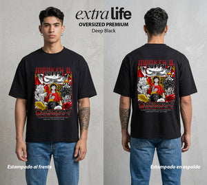 Mar de los Piratas | El del Sombrero de Paja #03155 - Playera Oversized Premium | Deep Black - Foto en modelo