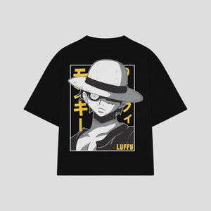 Playera streetwear premium de anime y gaming ExtraLife MX, corte boxy oversized drop shoulder heavyweight en color Deep Black y Off-White, moda urbana mexicana de culto.