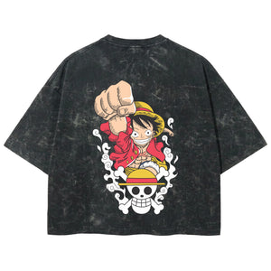 Playera streetwear premium de anime y gaming ExtraLife MX, corte boxy deluxe mineral wash heavyweight en color Acid Wash, moda urbana mexicana de culto.