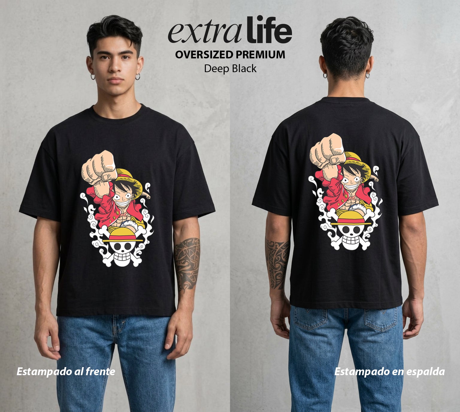 Mar de los Piratas | Rey de los Piratas #03158 - Playera Oversized Premium | Deep Black - Foto en modelo