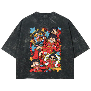 Playera streetwear premium de anime y gaming ExtraLife MX, corte boxy deluxe mineral wash heavyweight en color Acid Wash, moda urbana mexicana de culto.