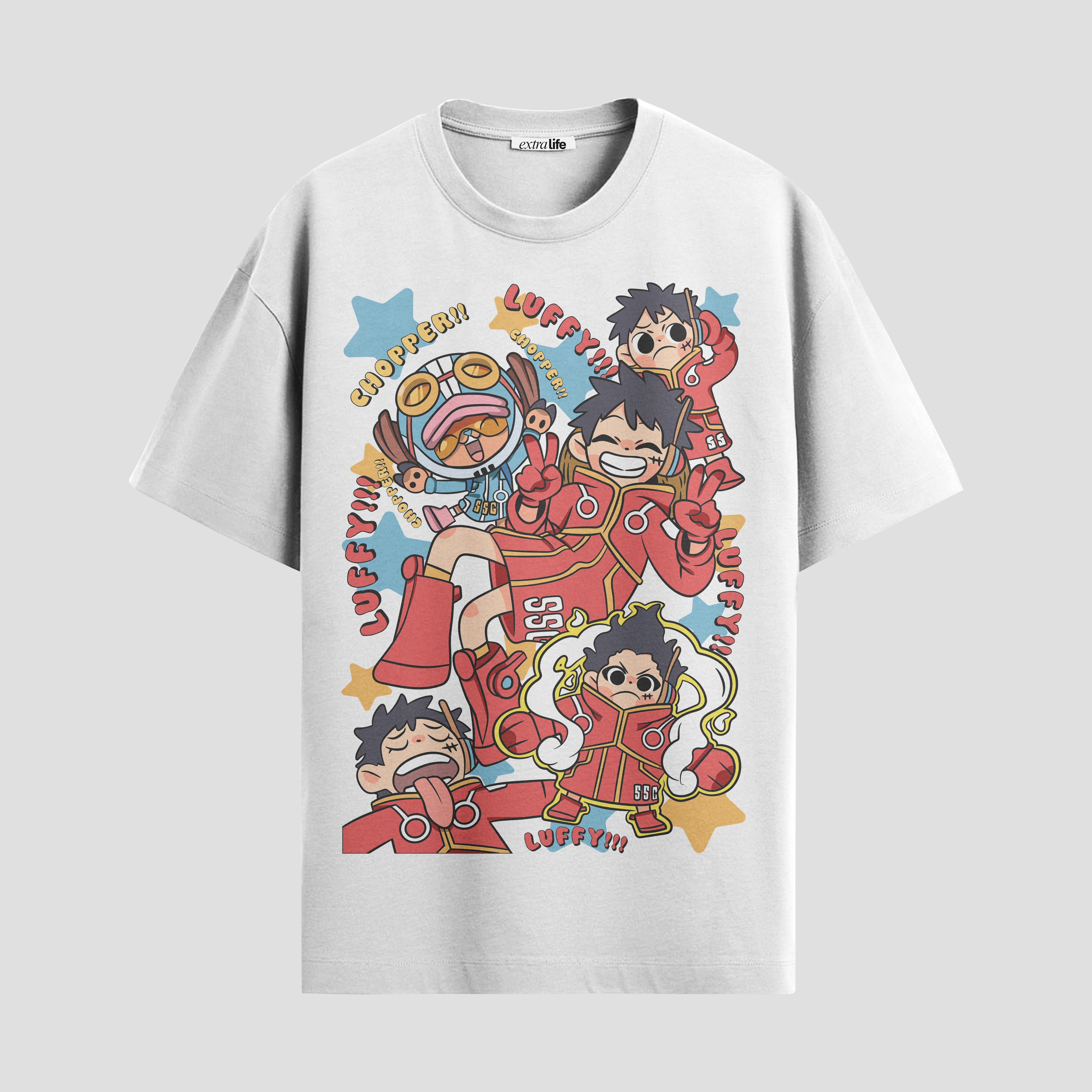 Playera urbana de anime y gaming ExtraLife MX, corte Standard Fit unisex ligero y transpirable en color Deep Black y Pure White, ropa de uso diario para gym y casual.