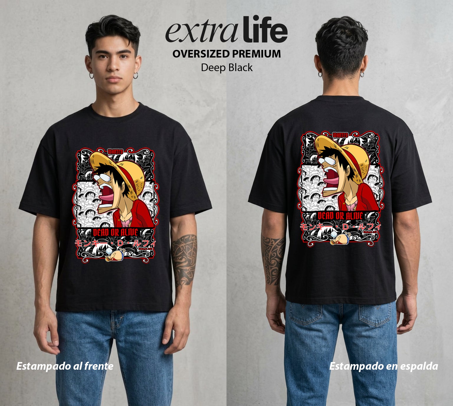 Mar de los Piratas | Capitan de Goma Vivo o Muerto #03162 - Playera Oversized Premium | Deep Black - Foto en modelo