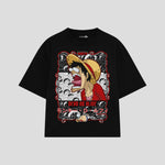 Playera streetwear premium de anime y gaming ExtraLife MX, corte boxy oversized drop shoulder heavyweight en color Deep Black y Off-White, moda urbana mexicana de culto.