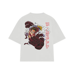 Playera streetwear premium de anime y gaming ExtraLife MX, corte boxy oversized drop shoulder heavyweight en color Deep Black y Off-White, moda urbana mexicana de culto.