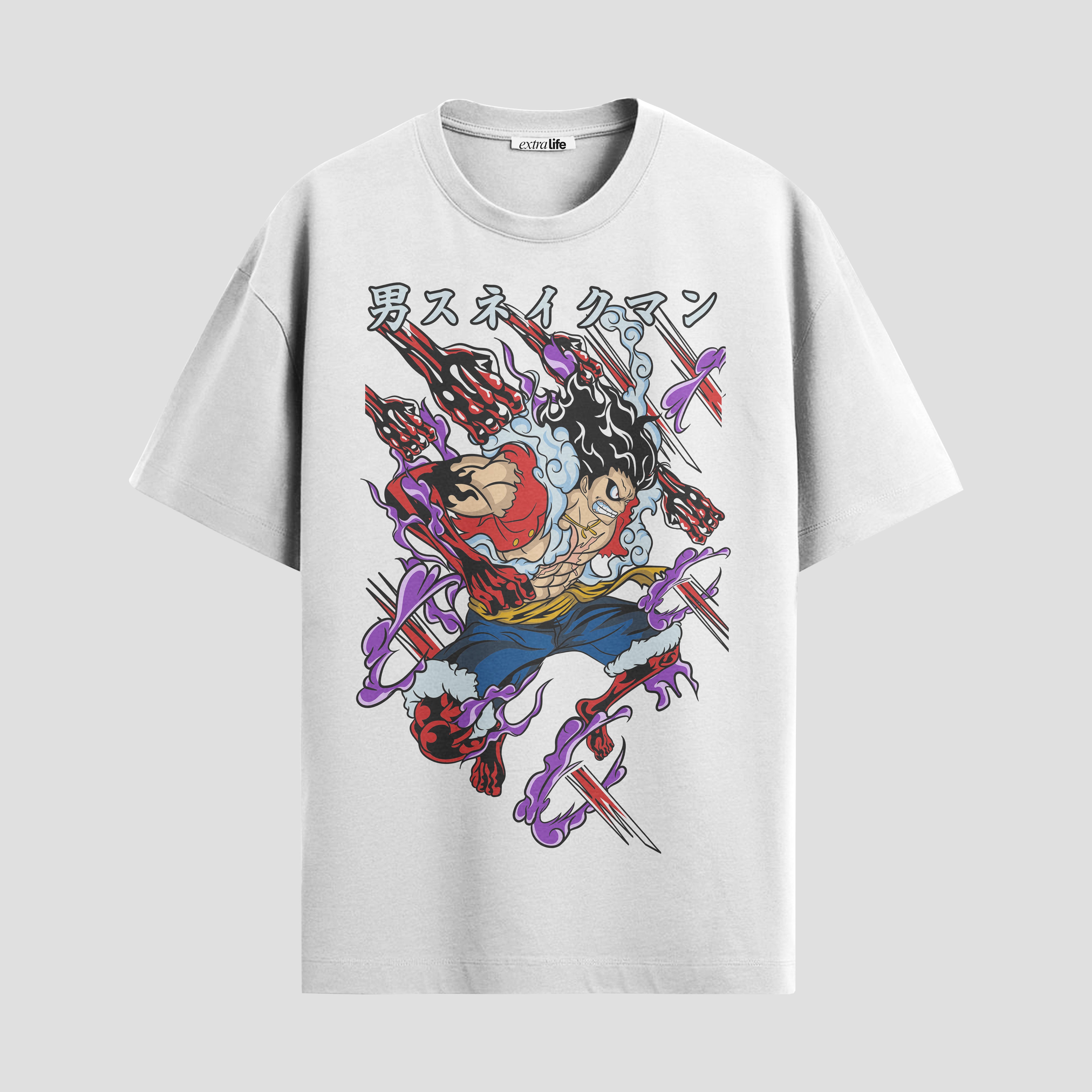 Playera urbana de anime y gaming ExtraLife MX, corte Standard Fit unisex ligero y transpirable en color Deep Black y Pure White, ropa de uso diario para gym y casual.